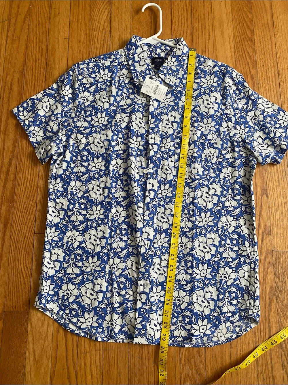 J. Crew 80%Linen Men’s Blue & White Floral Short-Sleeve Shirt